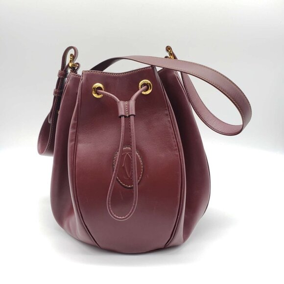 100% Authentic Must De Cartier Bordeaux Leather Shoulder Bag